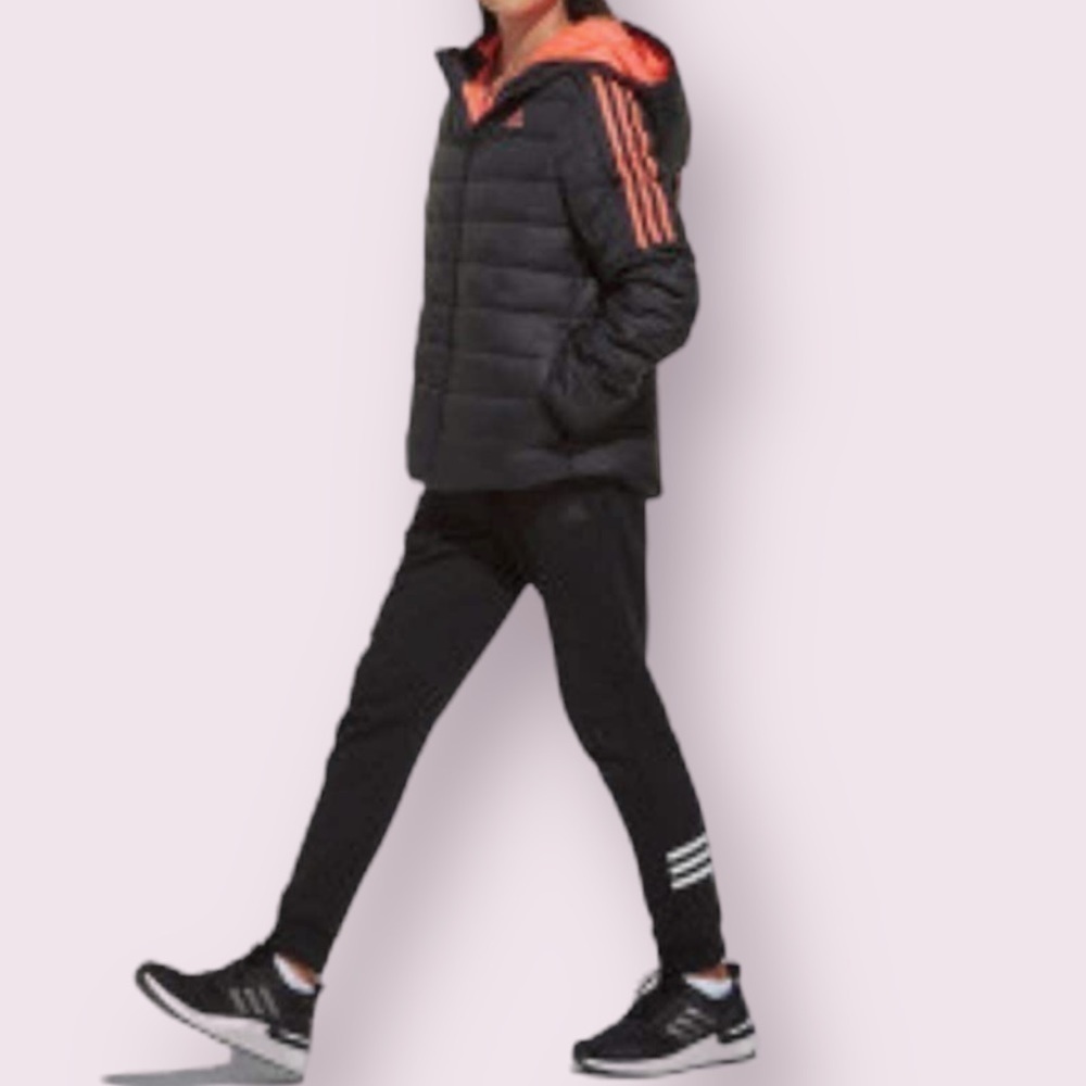 ADIDAS Girls Hooded Waist Puffer Full Zip Black Coat Jacket Size Large 14Y